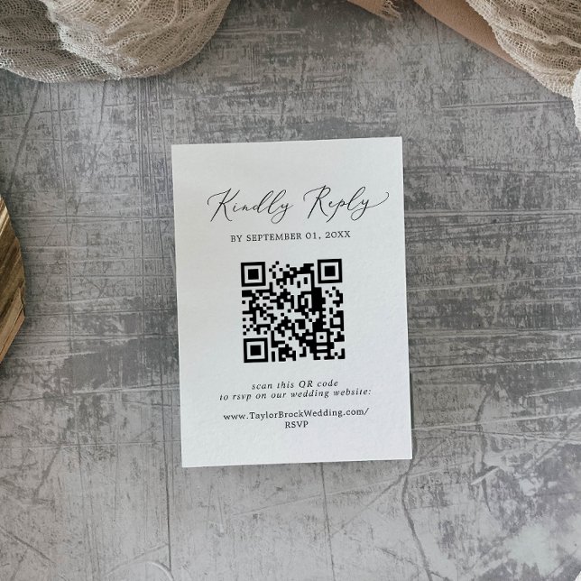 Delicate Black Calligraphy QR Code RSVP Enclosure Card (Creator Uploaded)