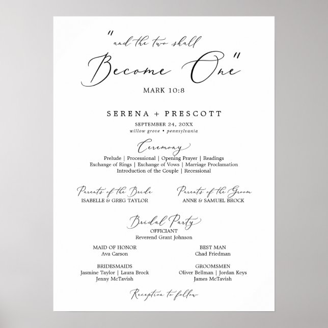 Delicate Black Calligraphy Quote Wedding Program Poster (Front)