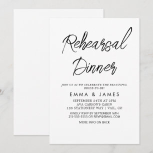 Delicate Black Calligraphy Rehearsal Dinner Invita Invitation