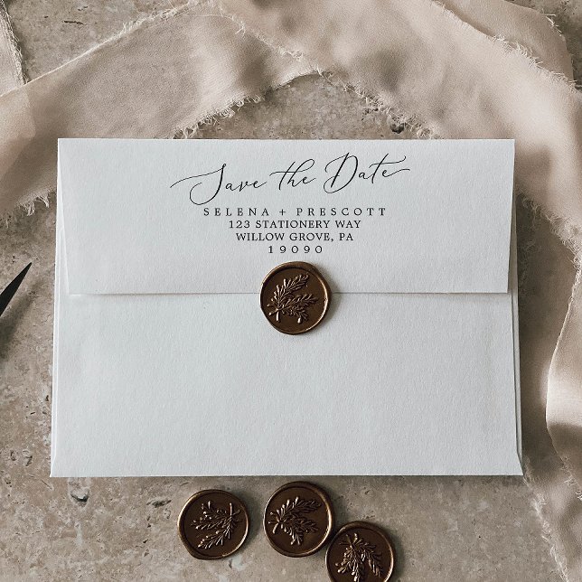 Delicate Black Calligraphy Save the Date Card Envelope (Creator Uploaded)