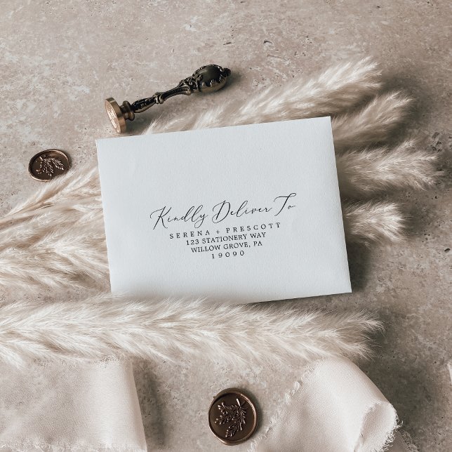 Delicate Black Calligraphy Self-Addressed RSVP Envelope (Creator Uploaded)