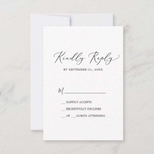 Delicate Black Calligraphy Simple RSVP Card (Front)