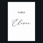 Delicate Black Calligraphy Table Eleven Table Number<br><div class="desc">This delicate black calligraphy table eleven table number is perfect for a modern wedding. The romantic minimalist design features lovely and elegant black typography on a white background with a clean and simple look. The card prints on the front and back (double-sided). Other table numbers in the collection are sold...</div>