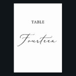Delicate Black Calligraphy Table Fourteen Table Number<br><div class="desc">This delicate black calligraphy table fourteen table number is perfect for a modern wedding. The romantic minimalist design features lovely and elegant black typography on a white background with a clean and simple look. The card prints on the front and back (double-sided). Other table numbers in the collection are sold...</div>