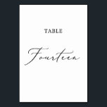 Delicate Black Calligraphy Table Fourteen Table Number<br><div class="desc">This delicate black calligraphy table fourteen table number is perfect for a modern wedding. The romantic minimalist design features lovely and elegant black typography on a white background with a clean and simple look. The card prints on the front and back (double-sided). Other table numbers in the collection are sold...</div>