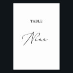 Delicate Black Calligraphy Table Nine Number<br><div class="desc">This delicate black calligraphy table nine table number is perfect for a modern wedding. The romantic minimalist design features lovely and elegant black typography on a white background with a clean and simple look. The card prints on the front and back (double-sided). Other table numbers in the collection are sold...</div>