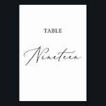 Delicate Black Calligraphy Table Nineteen Table Number<br><div class="desc">This delicate black calligraphy table nineteen table number is perfect for a modern wedding. The romantic minimalist design features lovely and elegant black typography on a white background with a clean and simple look. The card prints on the front and back (double-sided). Other table numbers in the collection are sold...</div>