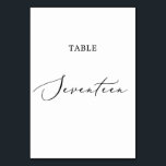 Delicate Black Calligraphy Table Seventeen Table Number<br><div class="desc">This delicate black calligraphy table seventeen table number is perfect for a modern wedding. The romantic minimalist design features lovely and elegant black typography on a white background with a clean and simple look. The card prints on the front and back (double-sided). Other table numbers in the collection are sold...</div>