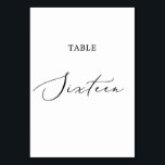 Delicate Black Calligraphy Table Sixteen Table Number<br><div class="desc">This delicate black calligraphy table sixteen table number is perfect for a modern wedding. The romantic minimalist design features lovely and elegant black typography on a white background with a clean and simple look. The card prints on the front and back (double-sided). Other table numbers in the collection are sold...</div>