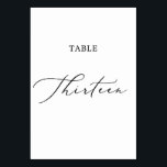 Delicate Black Calligraphy Table Thirteen Number<br><div class="desc">This delicate black calligraphy table thirteen table number is perfect for a modern wedding. The romantic minimalist design features lovely and elegant black typography on a white background with a clean and simple look. The card prints on the front and back (double-sided). Other table numbers in the collection are sold...</div>