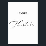 Delicate Black Calligraphy Table Thirteen Number<br><div class="desc">This delicate black calligraphy table thirteen table number is perfect for a modern wedding. The romantic minimalist design features lovely and elegant black typography on a white background with a clean and simple look. The card prints on the front and back (double-sided). Other table numbers in the collection are sold...</div>