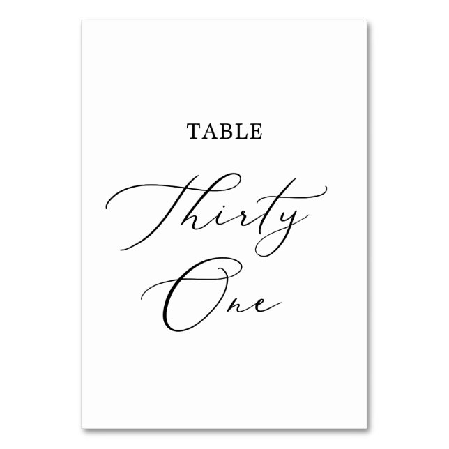 Delicate Black Calligraphy Table Thirty One Table Number (Front)