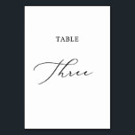 Delicate Black Calligraphy Table Three Number<br><div class="desc">This delicate black calligraphy table three table number is perfect for a modern wedding. The romantic minimalist design features lovely and elegant black typography on a white background with a clean and simple look. The card prints on the front and back (double-sided). Other table numbers in the collection are sold...</div>
