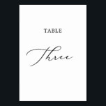 Delicate Black Calligraphy Table Three Table Number<br><div class="desc">This delicate black calligraphy table three table number is perfect for a modern wedding. The romantic minimalist design features lovely and elegant black typography on a white background with a clean and simple look. The card prints on the front and back (double-sided). Other table numbers in the collection are sold...</div>