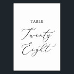 Delicate Black Calligraphy Table Twenty Eight Table Number<br><div class="desc">This delicate black calligraphy table twenty eight table number is perfect for a modern wedding. The romantic minimalist design features lovely and elegant black typography on a white background with a clean and simple look. The card prints on the front and back (double-sided). Other table numbers in the collection are...</div>