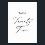 Delicate Black Calligraphy Table Twenty Five Table Number<br><div class="desc">This delicate black calligraphy table twenty five table number is perfect for a modern wedding. The romantic minimalist design features lovely and elegant black typography on a white background with a clean and simple look. The card prints on the front and back (double-sided). Other table numbers in the collection are...</div>