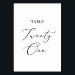 Delicate Black Calligraphy Table Twenty One Table Number<br><div class="desc">This delicate black calligraphy table twenty one table number is perfect for a modern wedding. The romantic minimalist design features lovely and elegant black typography on a white background with a clean and simple look. The card prints on the front and back (double-sided). Other table numbers in the collection are...</div>