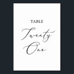 Delicate Black Calligraphy Table Twenty One Table Number<br><div class="desc">This delicate black calligraphy table twenty one table number is perfect for a modern wedding. The romantic minimalist design features lovely and elegant black typography on a white background with a clean and simple look. The card prints on the front and back (double-sided). Other table numbers in the collection are...</div>