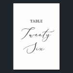 Delicate Black Calligraphy Table Twenty Six Table Number<br><div class="desc">This delicate black calligraphy table twenty six table number is perfect for a modern wedding. The romantic minimalist design features lovely and elegant black typography on a white background with a clean and simple look. The card prints on the front and back (double-sided). Other table numbers in the collection are...</div>
