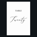 Delicate Black Calligraphy Table Twenty Table Number<br><div class="desc">This delicate black calligraphy table twenty table number is perfect for a modern wedding. The romantic minimalist design features lovely and elegant black typography on a white background with a clean and simple look. The card prints on the front and back (double-sided). Other table numbers in the collection are sold...</div>