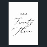 Delicate Black Calligraphy Table Twenty Three Table Number<br><div class="desc">This delicate black calligraphy table twenty three table number is perfect for a modern wedding. The romantic minimalist design features lovely and elegant black typography on a white background with a clean and simple look. The card prints on the front and back (double-sided). Other table numbers in the collection are...</div>