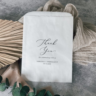 Delicate Black Calligraphy Thank You Wedding Favour Bag