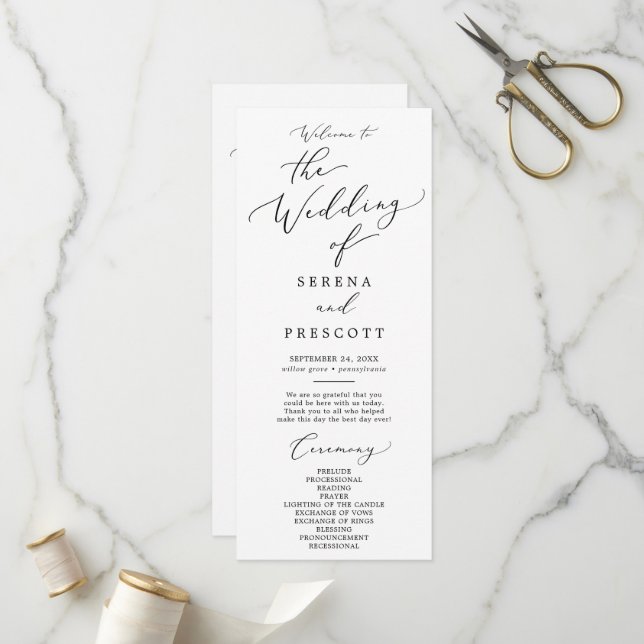 Delicate Black Calligraphy The Wedding Of Program (Front/Back In Situ)