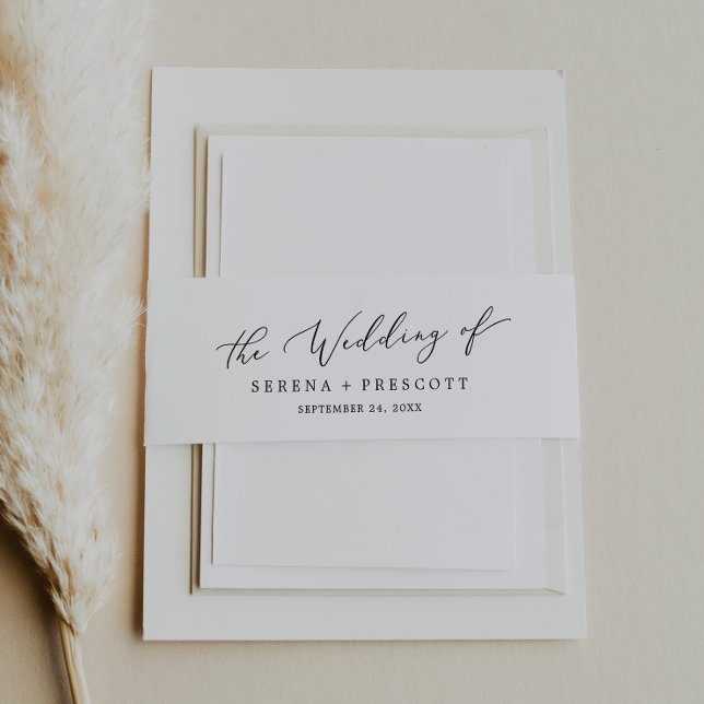 Delicate Black Calligraphy Wedding Invitation Belly Band (Creator Uploaded)