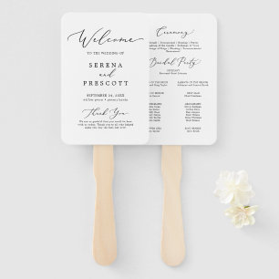Delicate Black Calligraphy Wedding Program Hand Fan