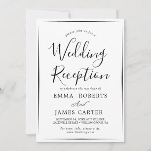 Delicate Black Calligraphy Wedding Reception  Invitation
