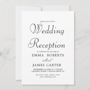 Delicate Black Calligraphy Wedding Reception  Invitation