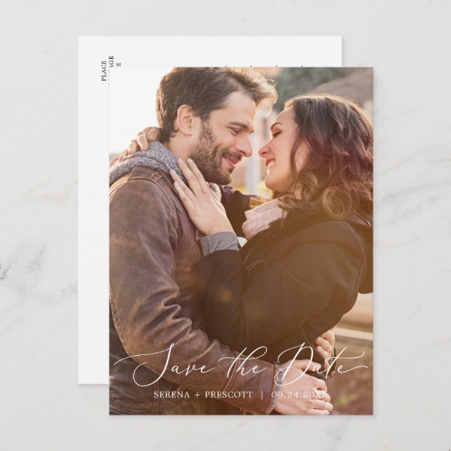 Delicate Black Dark Photo Template Save the Date (Front/Back)