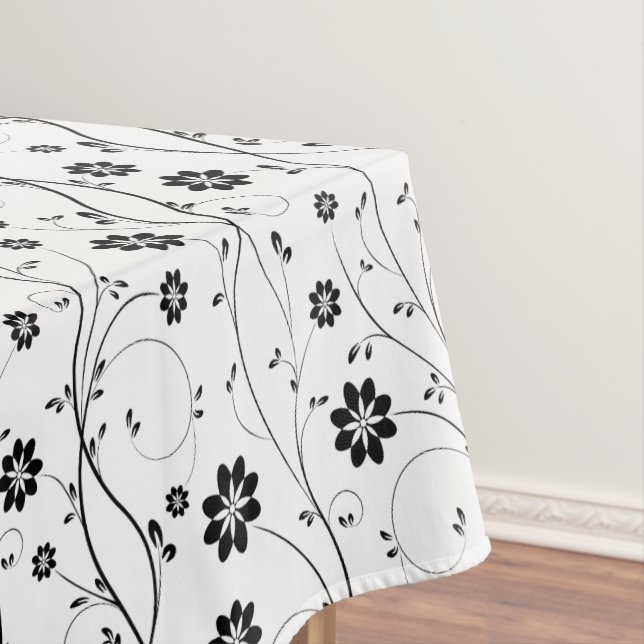 Delicate Black Flowers Tablecloth (In Situ)