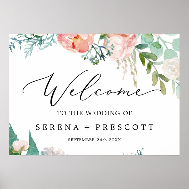 Delicate Black | Romantic Peony Wedding Welcome Poster (Front)