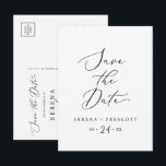 Delicate Black Save the Date Announcement Postcard<br><div class="desc">This delicate black save the date announcement postcard is perfect for a modern wedding. The romantic minimalist design features lovely and elegant black typography on a white background with a clean and simple look.</div>