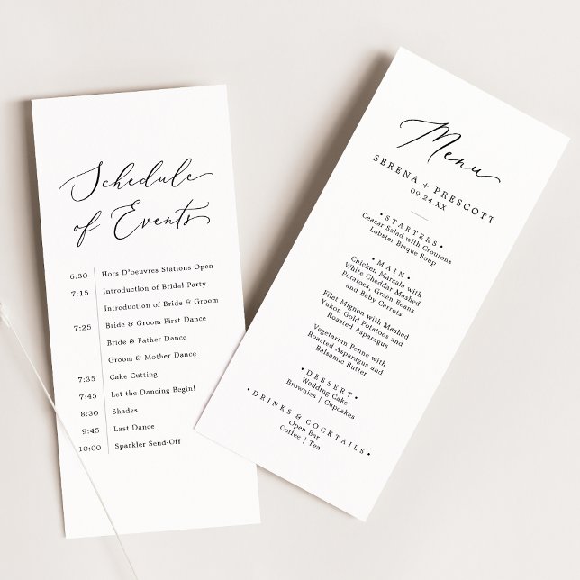 Delicate Black Wedding Menu and Schedule of Events (Creator Uploaded)