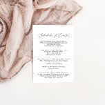 Delicate Black Wedding Weekend Schedule of Events Enclosure Card<br><div class="desc">This delicate black wedding weekend schedule of events enclosure card is perfect for a modern wedding. The romantic minimalist design features lovely and elegant black typography on a white background with a clean and simple look.</div>