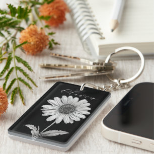 Delicate Black & White Daisy  Keychain