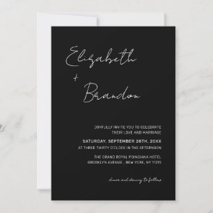 Delicate Black & White QR Code RSVP Wedding Photo Invitation