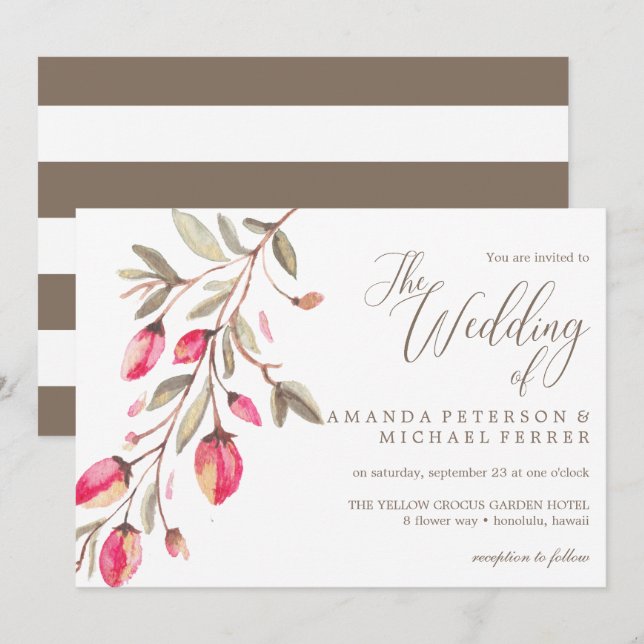 Delicate Bloom typography rustic wedding Invitation (Front/Back)