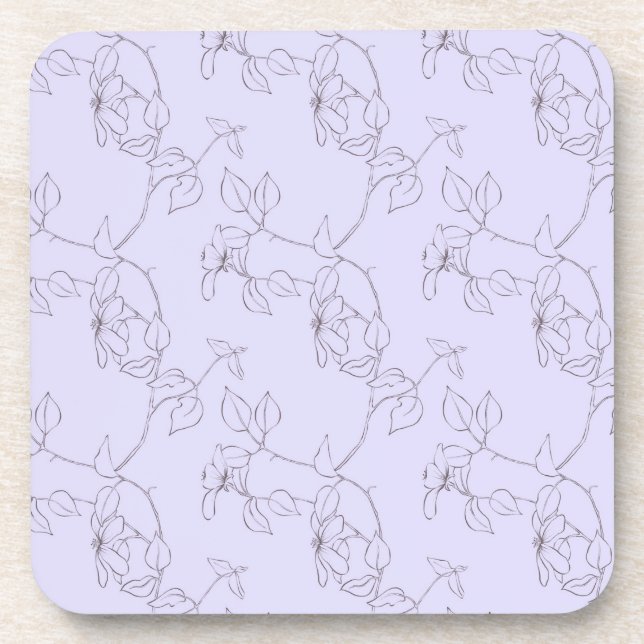 Delicate blooms foliage stem line art lilac purpl coaster (Front)