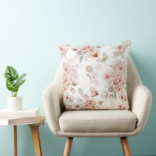 Delicate Blossoms and Butterflies Throw Pillow