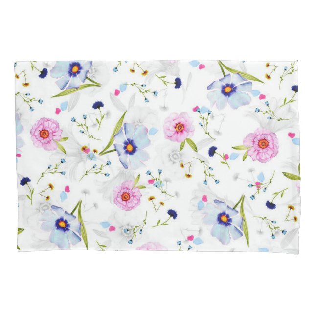 Delicate Blue And Pink Flowers Pillowcase (Front)
