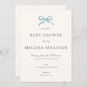Delicate Blue Bow Baby Shower Invitation