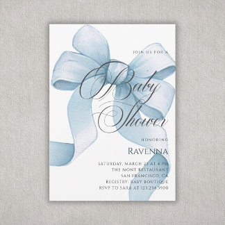 Delicate Blue Bow Simple Template Baby Shower