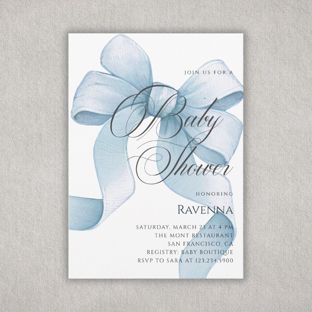 Delicate Blue Bow Simple Template Baby Shower (Creator Uploaded)
