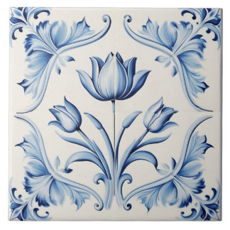 Delicate Blue Delft Tulip Ceramic Tile. Tile