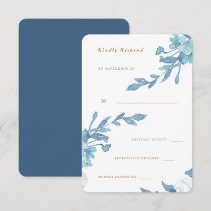 Delicate Blue Floral and Foliage Wedding Rsvp Card