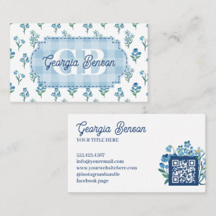 Delicate Blue Floral Monogram Cottagecore Business Card