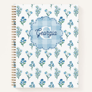 Delicate Blue Floral Monogram Cottagecore Notebook